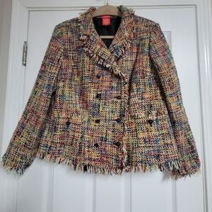 Oscar An Oscar De La Renta Company Fringe Tweed Multi-Color Jacket Blazer.